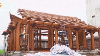 Cận cảnh chi tiết nhà gỗ đẹp 3 gian 2 chái I Nhà thờ họ Dư